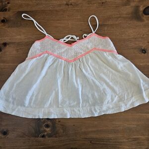 American Eagle AEO Gauzy Flowy Tank Top Cream With Coral Trim Small